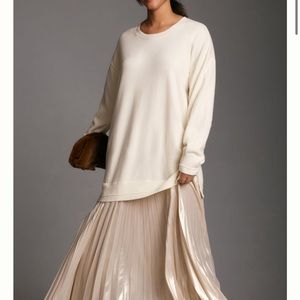 Cream colored Anthropologie Long-Sleeve Pleated Twofer Sweater Midi Dress